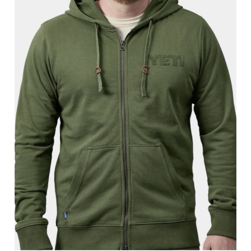 YETI Mens French Terry Hoodie Sz XXL Olive‎ Green Leather Accents Outdoor Nature - Picture 2 of 10
